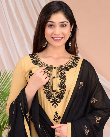 Chiku Kery Kurti Set with Dupatta Ð Embroidered Rayon Elegance