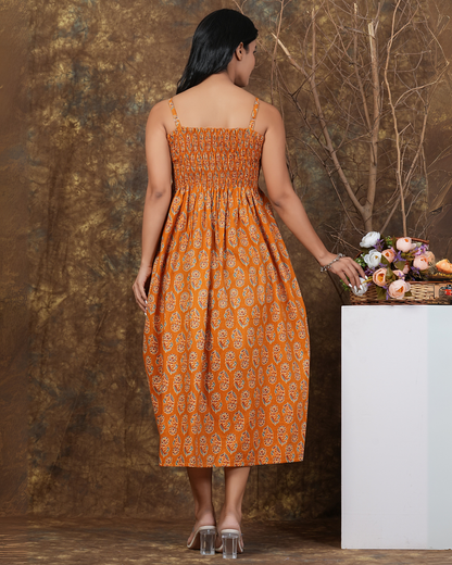 Comfortable Orange Cotton A Line Top with Butta Bobin Detailing