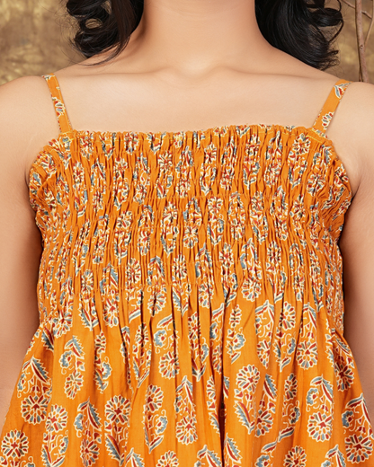 Comfortable Orange Cotton A Line Top with Butta Bobin Detailing