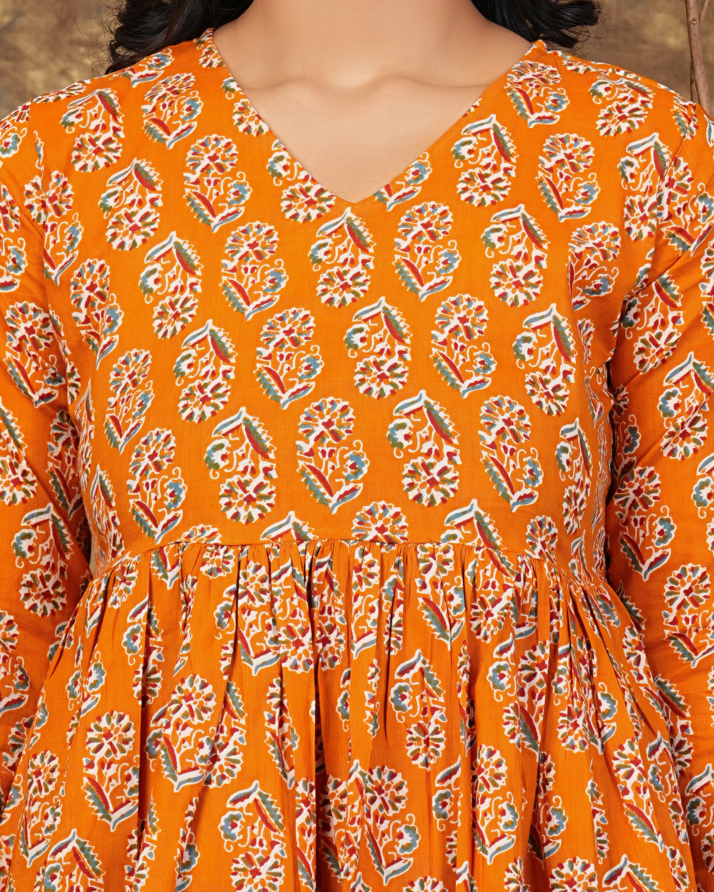Orange Butta Cotton Top Traditional Comfort & Style