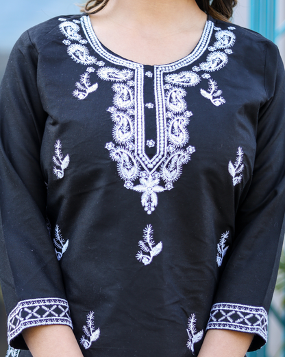 Black Kery Rayon Embroidered Kurti Set with Pant & Dupatta