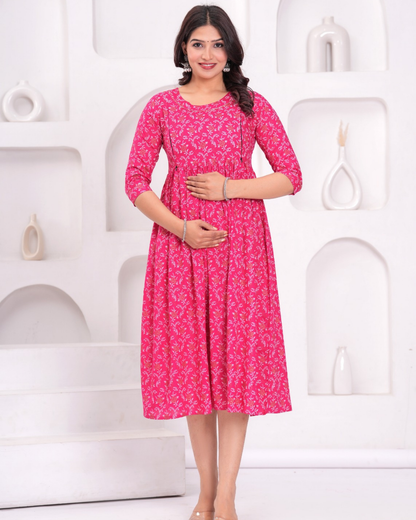 Chic Rani Bell Maternity Gown for Stylish Moms with Feeding Zips