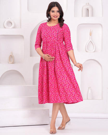 Chic Rani Bell Maternity Gown for Stylish Moms with Feeding Zips
