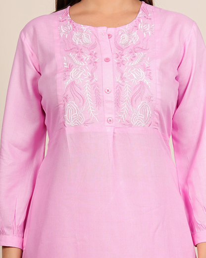 Pink TanaBana Rayon Embroidery Co-ord Set