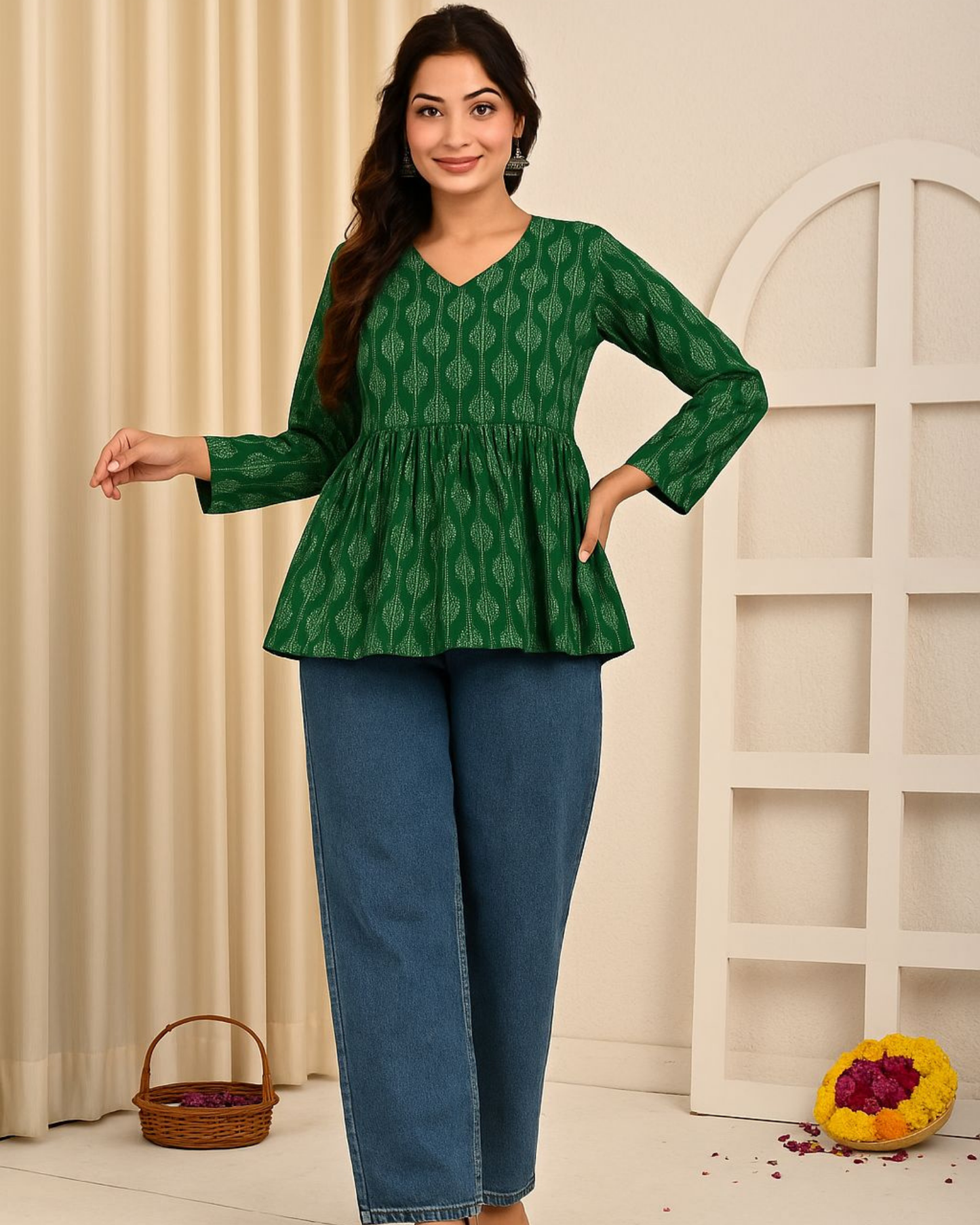 Fresh Green Khata Cotton Top Perfect for Casual Outings