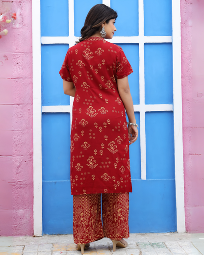 Maroon Rayon Printed Side Cut Kurti with Plazo Ethnic and Chic