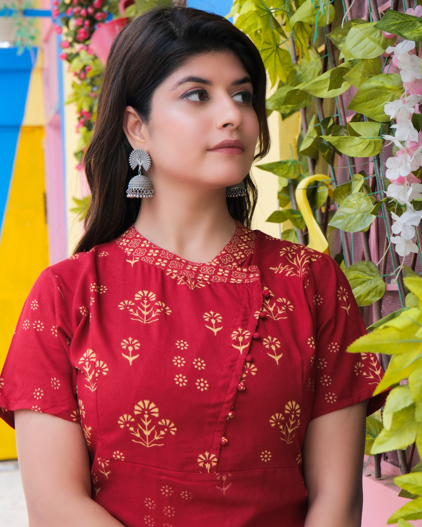 Maroon Rayon Printed Side Cut Kurti with Plazo Ethnic and Chic