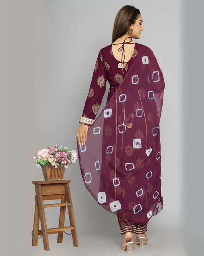 Purple Butta Jaal Kurti Set with Dupatta - Rayon & Chiffon