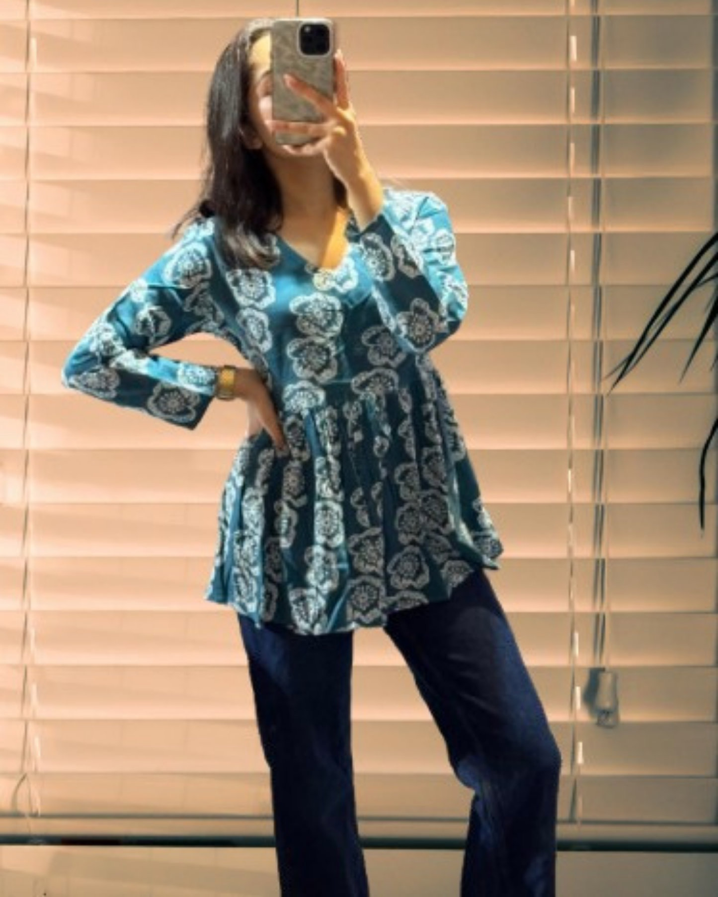 Rama Floral Printed Cotton Top Elegant Lightweight Look