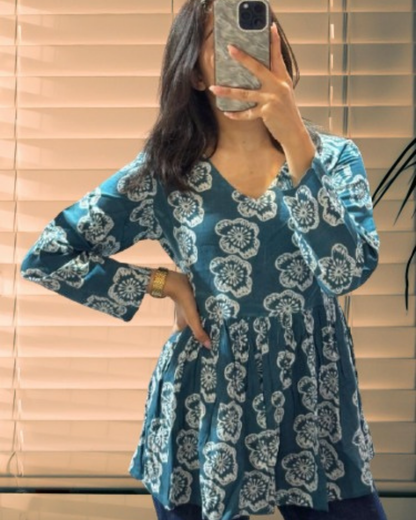Rama Floral Printed Cotton Top Elegant Lightweight Look