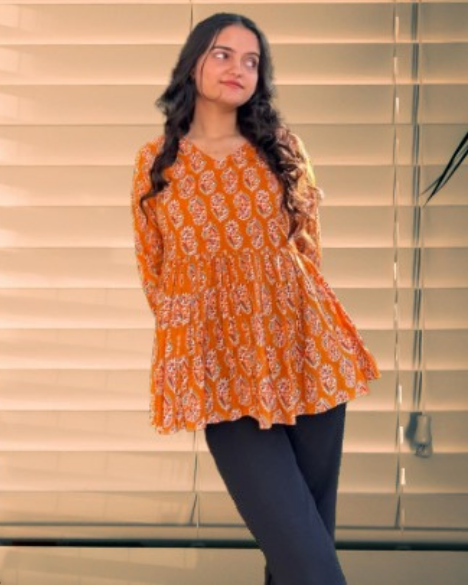 Bright Mustard Butti Cotton Top Perfect for Office and Outings