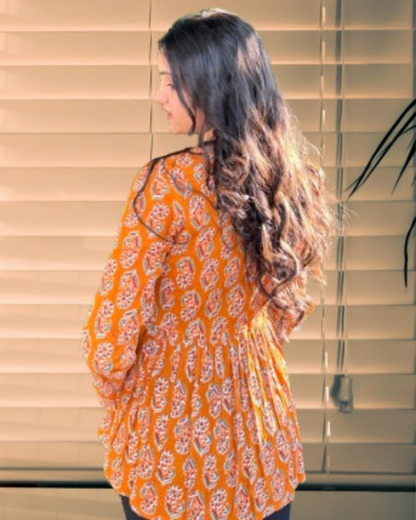Bright Mustard Butti Cotton Top Perfect for Office and Outings