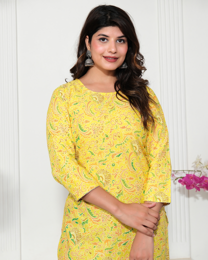 Yellow Rayon Printed Straight Kurti Stylish and Trendy Wear