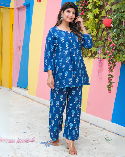 Blue Butta Cotton Printed Co-ord Set Comfortable and Trendy