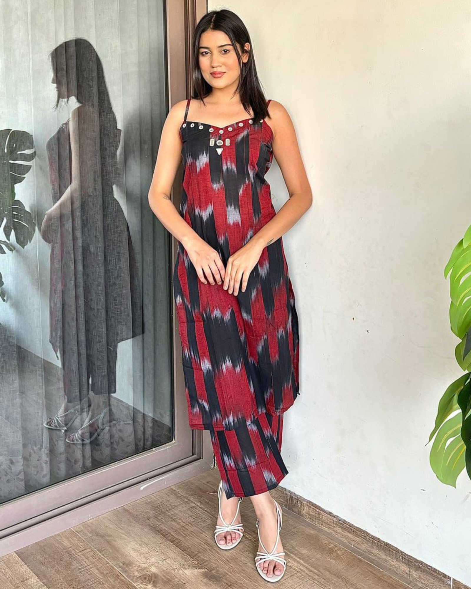 Black Marron Cotton Print Kurta with Matching Pants Chic Ethnic Look