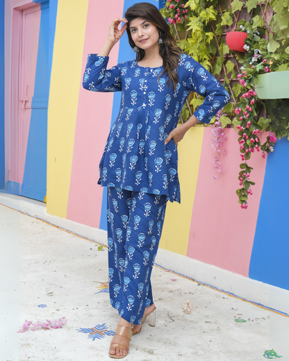 Blue Butta Cotton Printed Co-ord Set Comfortable and Trendy