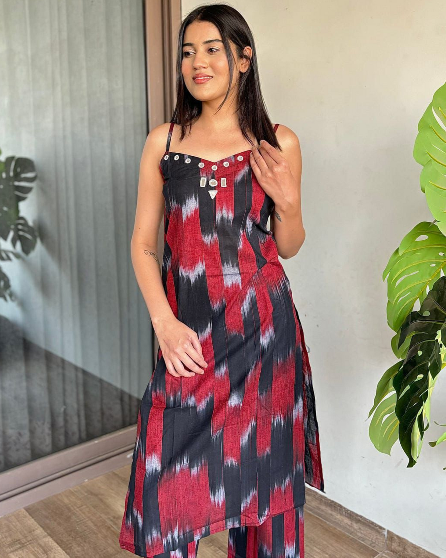 Black Marron Cotton Print Kurta with Matching Pants Chic Ethnic Look