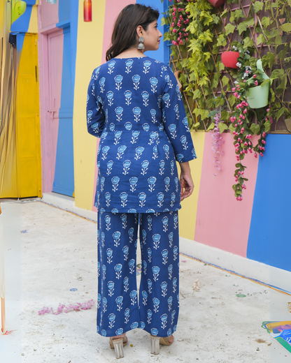 Blue Butta Cotton Printed Co-ord Set Comfortable and Trendy