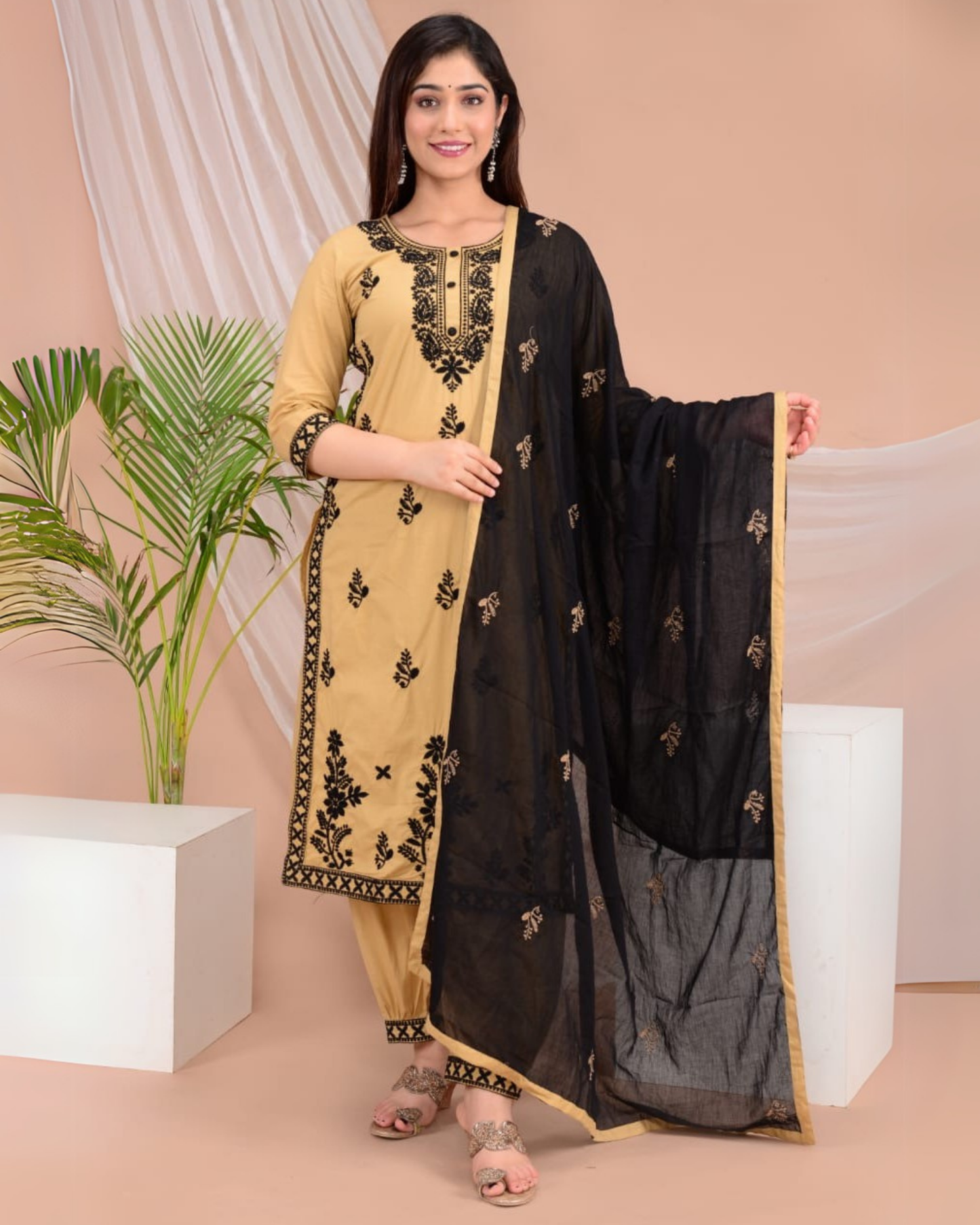Chiku Kery Kurti Set with Dupatta – Embroidered Rayon Elegance