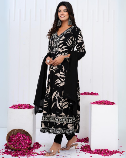 Shree Black Patti Embroidered Cotton Suit Set with Dupatta