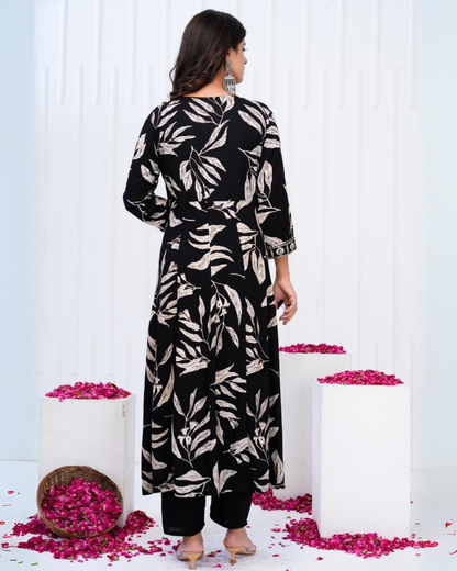 Shree Black Patti Embroidered Cotton Suit Set with Dupatta