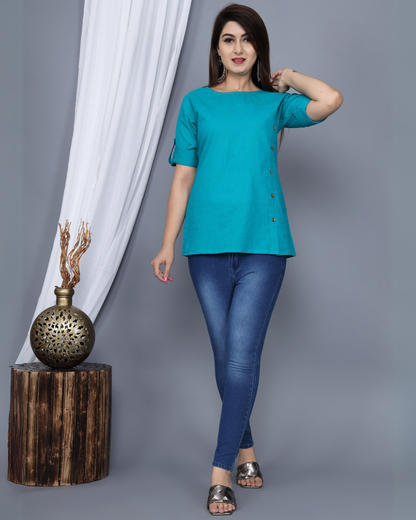 Turquoise Rayon Kurti Top Elegant and Trendy Look
