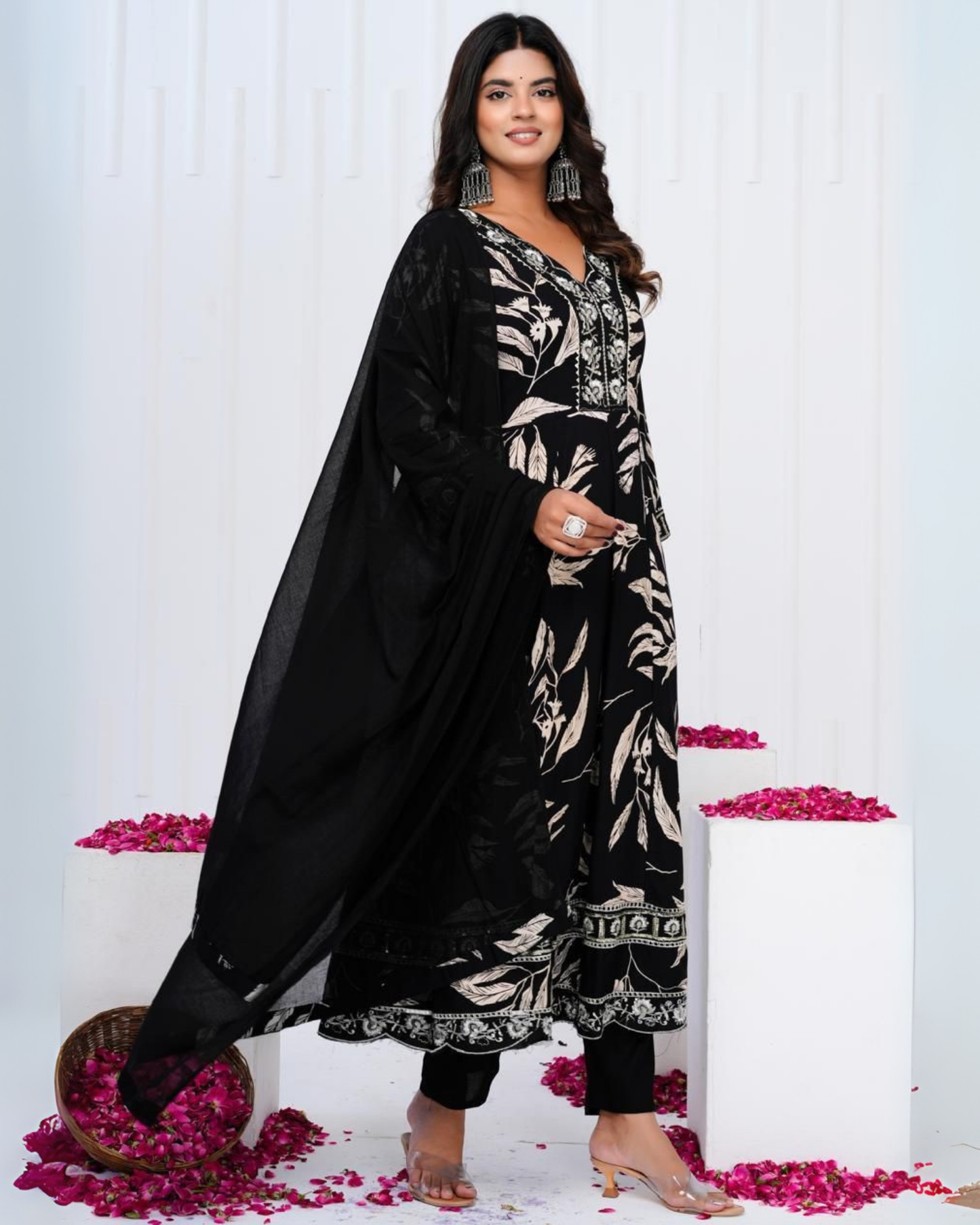 Shree Black Patti Embroidered Cotton Suit Set with Dupatta