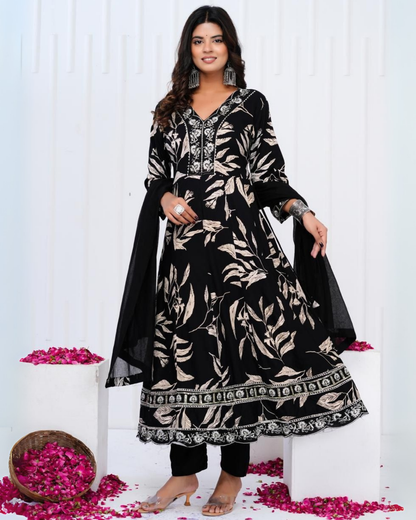 Shree Black Patti Embroidered Cotton Suit Set with Dupatta