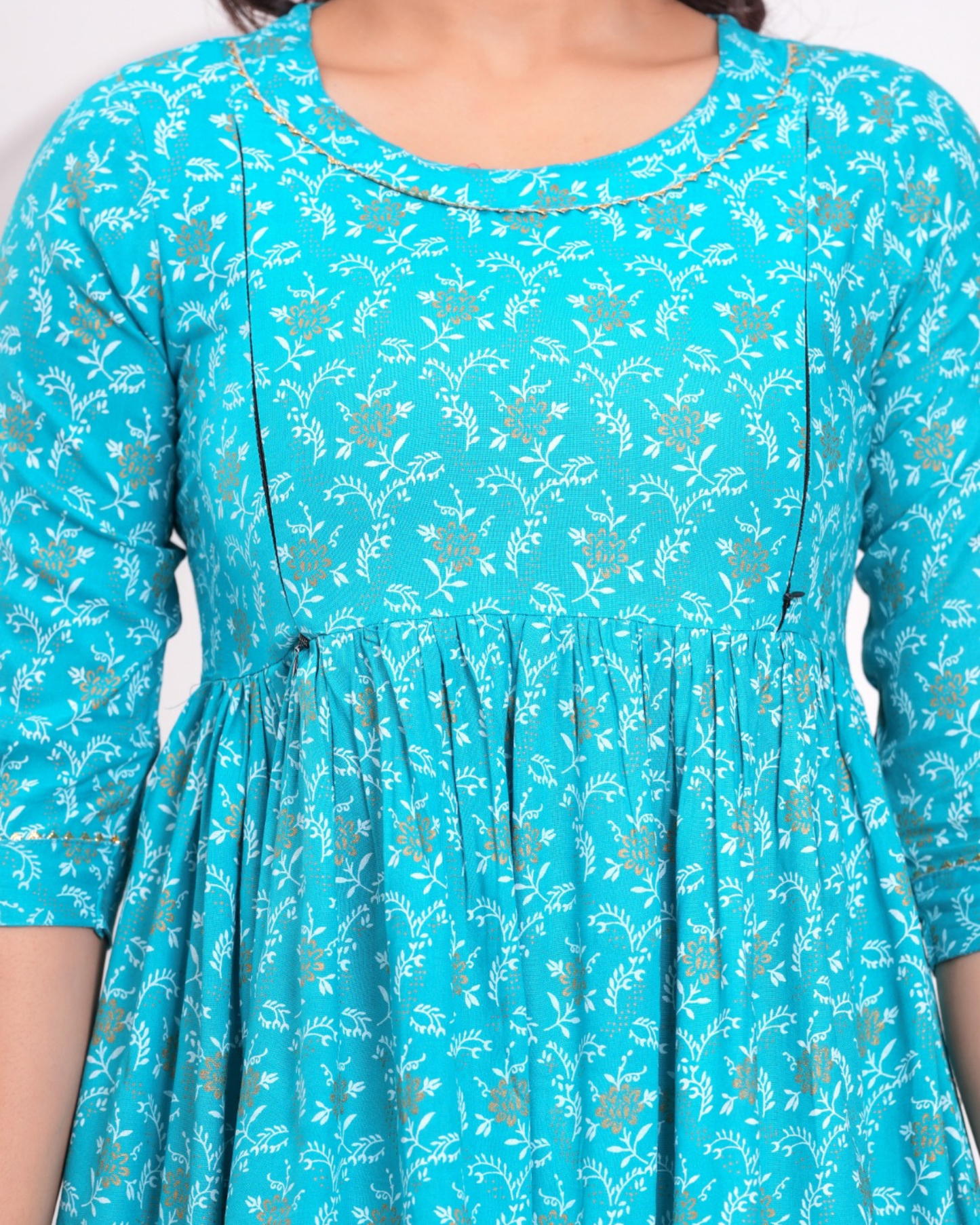 Elegant Turquoise Bell Maternity Gown with Feeding Zip