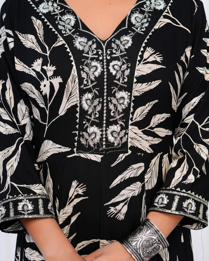 Shree Black Patti Embroidered Cotton Suit Set with Dupatta