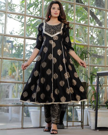 Black Butta Jaal Kurti with Pant & Dupatta