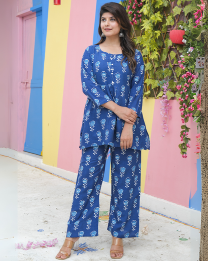 Blue Butta Cotton Printed Co-ord Set Comfortable and Trendy