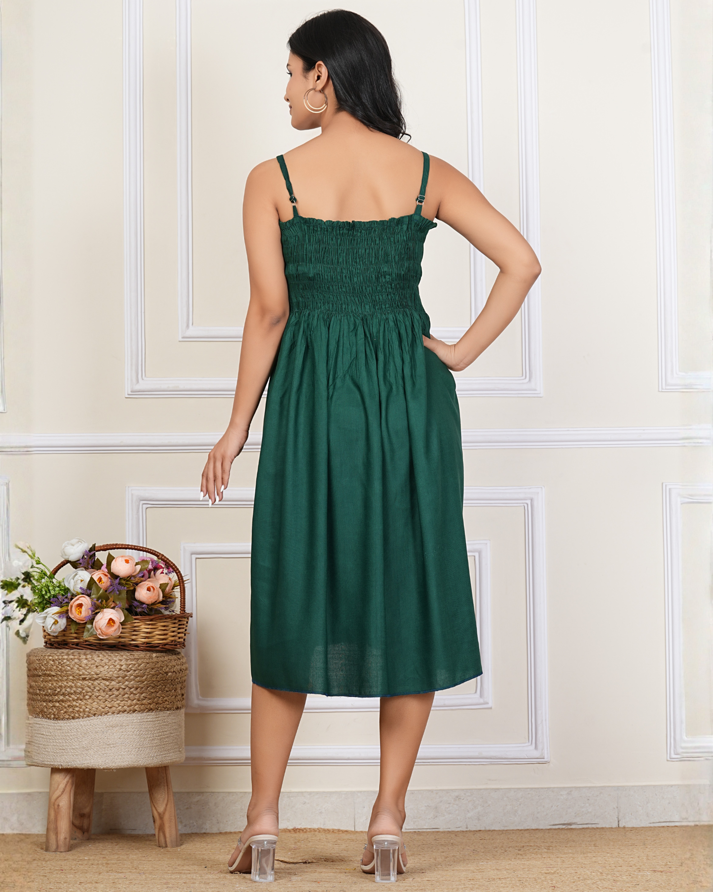 Stylish Green Cotton Bobin A Line Top for Casual Occasions