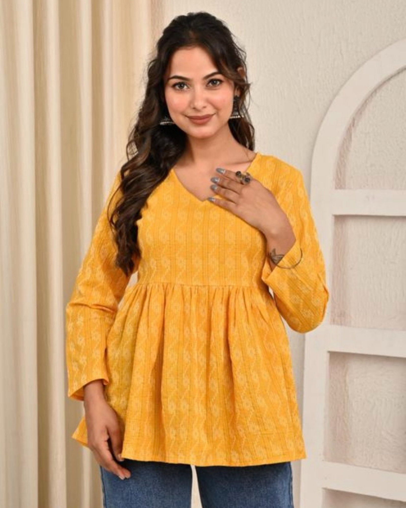 Mustard Khata Rayon Blend Top Perfect for Office and Casual Wear