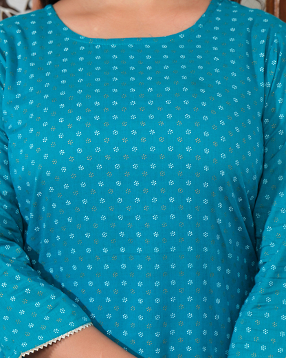 Turquoise Rayon Printed Straight Kurti Elegant and Comfortable