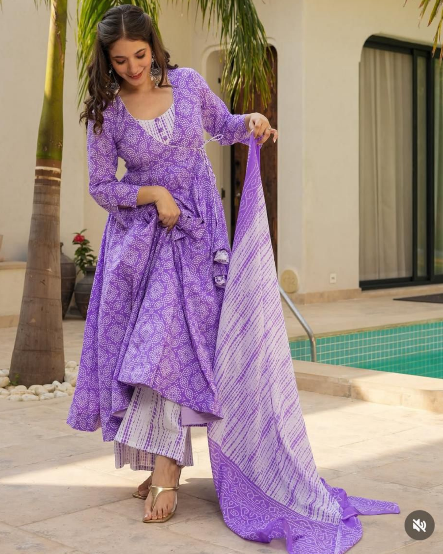 Lime Green Cotton Bandhej Anarkali Suit Set with Dupatta
