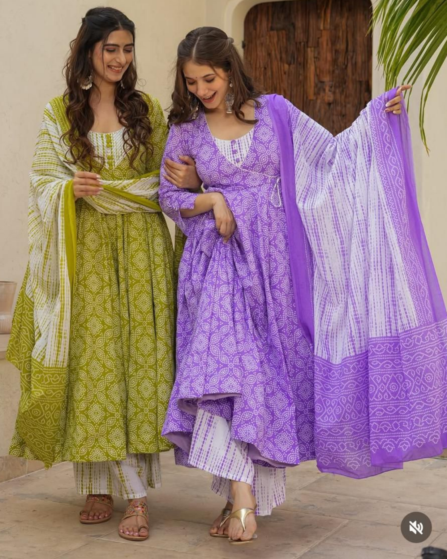 Lime Green Cotton Bandhej Anarkali Suit Set with Dupatta
