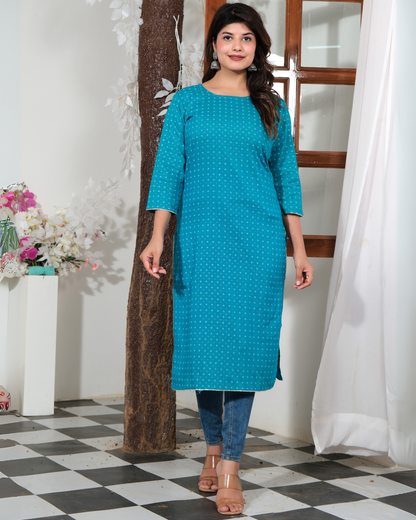 Turquoise Rayon Printed Straight Kurti Elegant and Comfortable