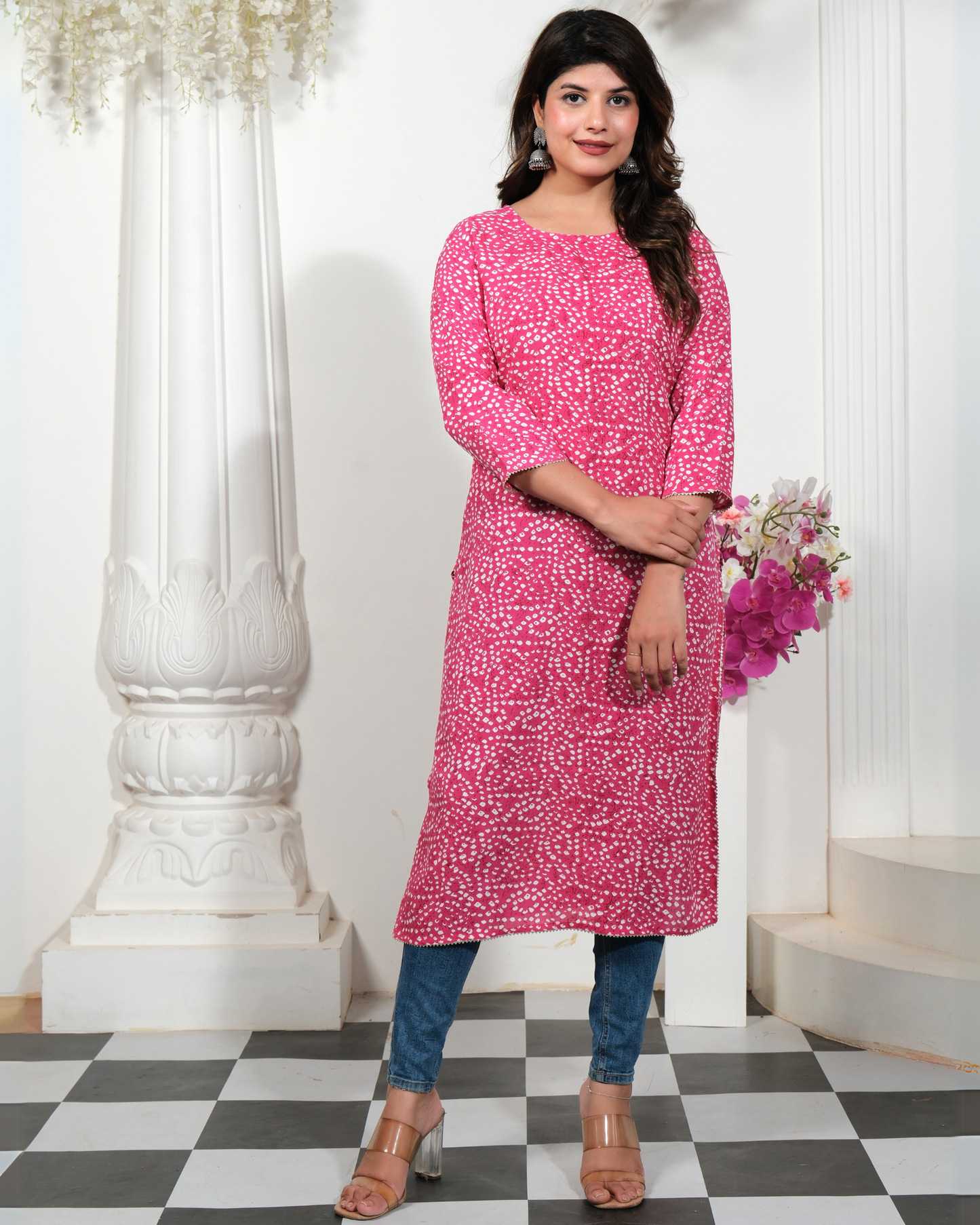 Pink Rayon Printed Straight Kurti Chic and Comfortable Outfit