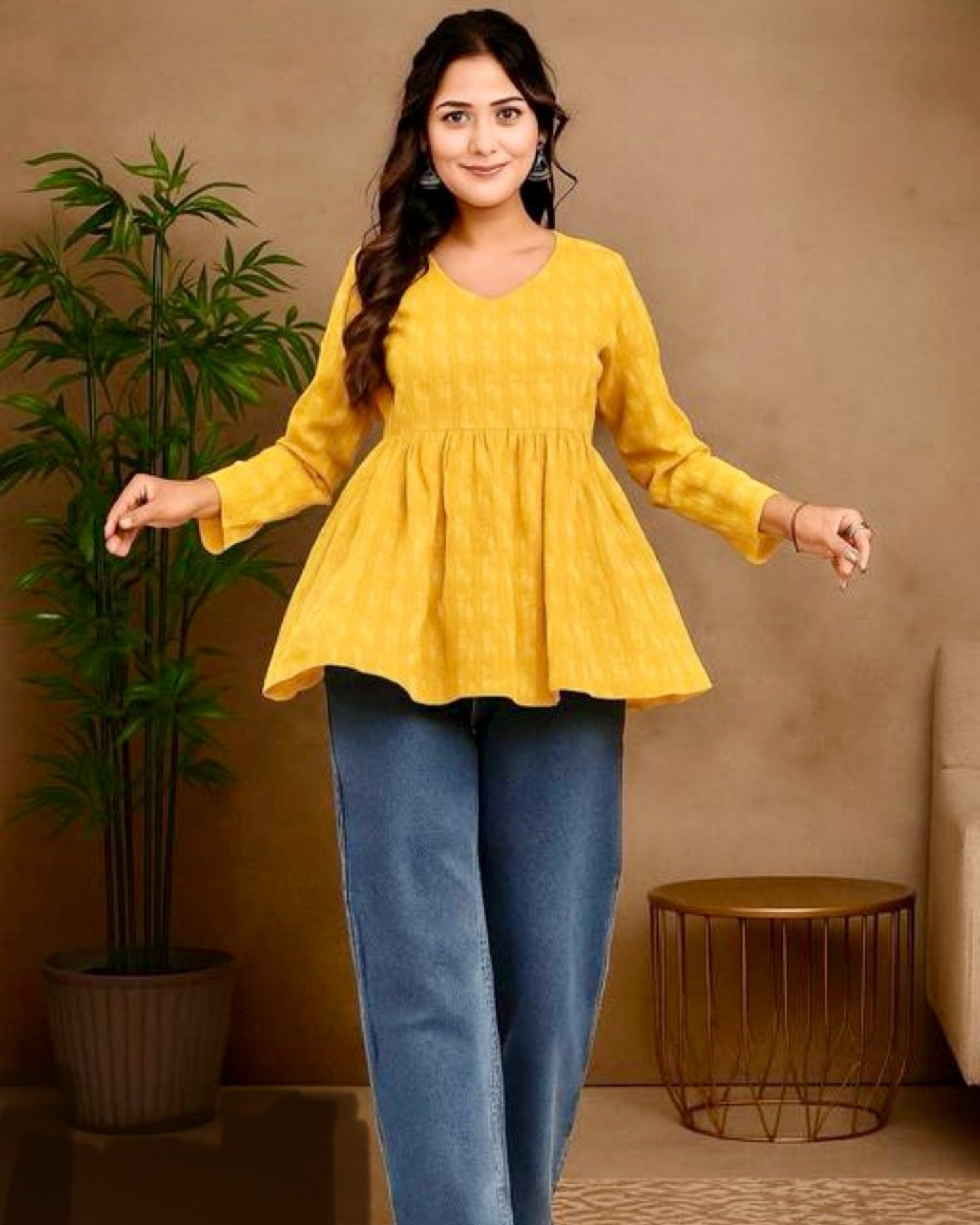 Mustard Khata Rayon Blend Top Perfect for Office and Casual Wear