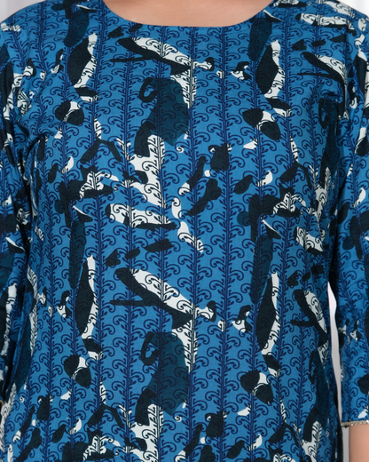 Blue Jatin Rayon Printed Straight Kurti Perfect for Daily Wear