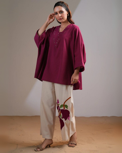 Vandana Black Cotton Flex Kaftan Set with Embroidery