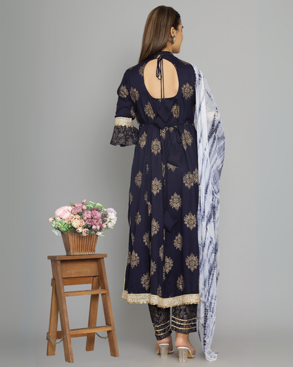 Blue Butta Jaal Kurti Set with Dupatta