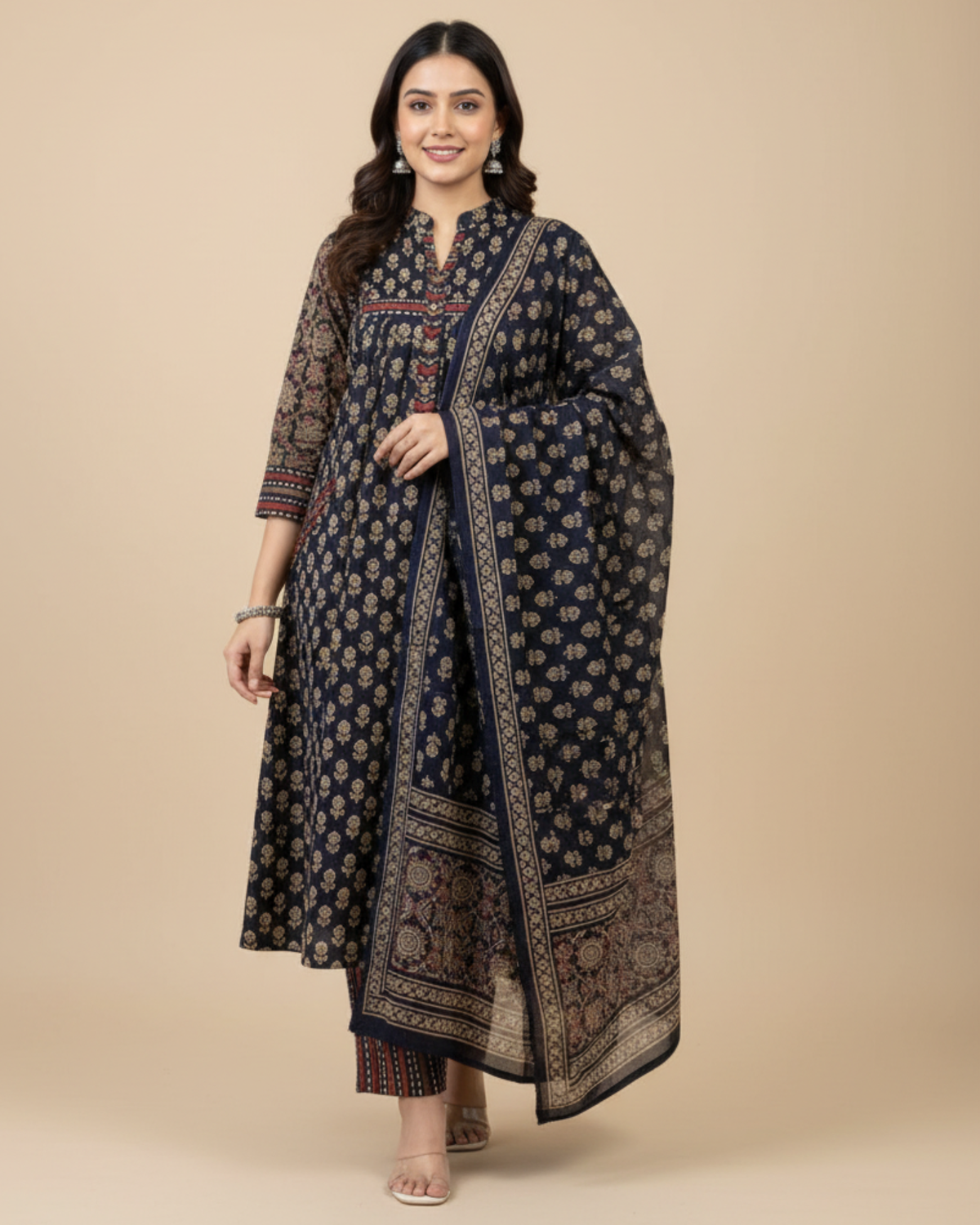 Black Cotton Butti Printed Kurta Set Elegant Everyday Wear
