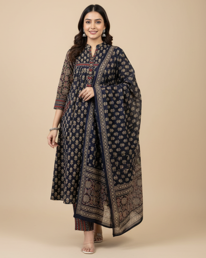 Black Cotton Butti Printed Kurta Set Elegant Everyday Wear