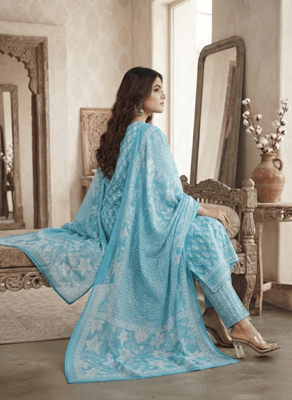 Sky Blue Butta YOG Handwork Cotton Suit Set